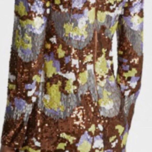 Stunning French Connection Zelda Long Sleeved Multi Colored Sequin Mini Dress - Picture 5 of 6